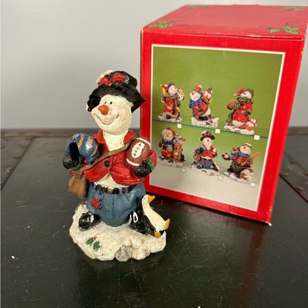 Vintage All Stars Football 5.5" Snowman with Penguin Bird Figurine